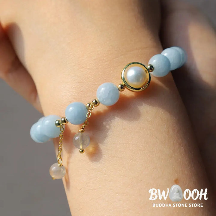 Buddha Stones Aquamarine Pearl Healing Moonstone Beads Charm Bracelet - BWOOOH - Aquamarine - Bracelet