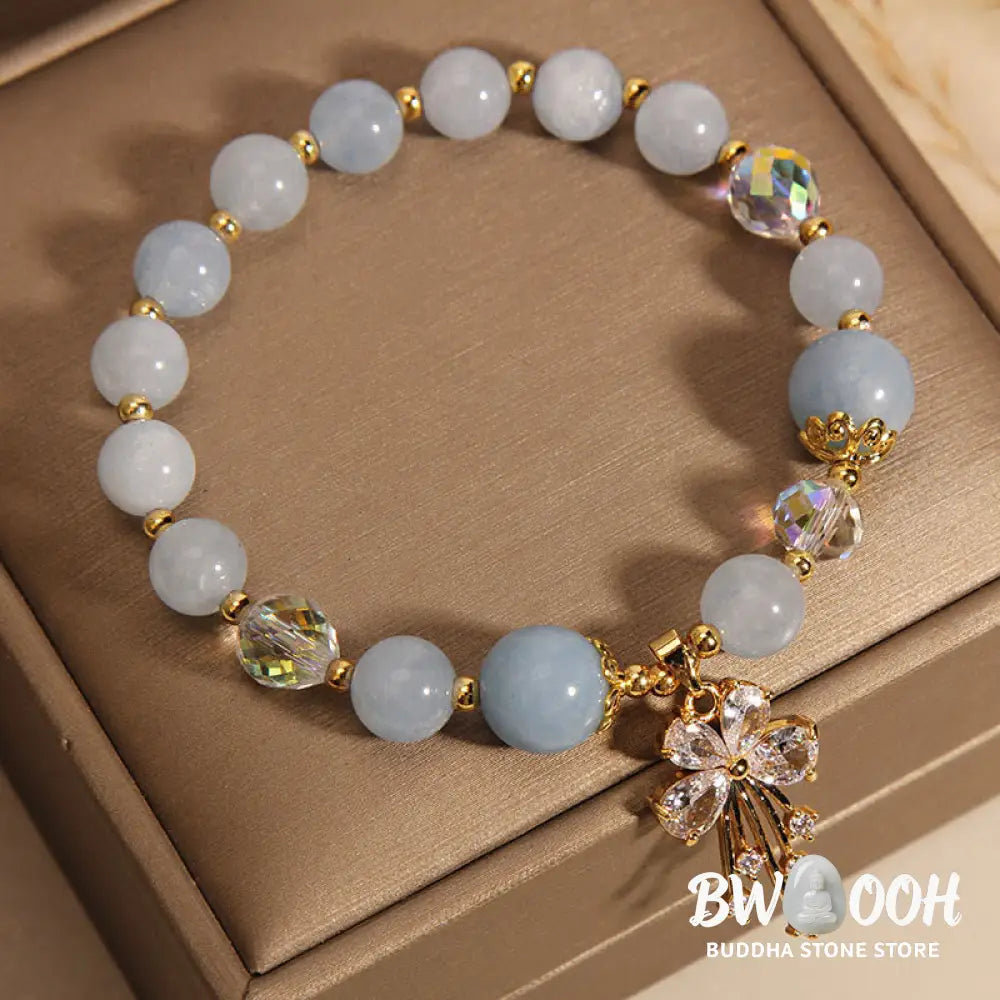 BWOOOH Aquamarine Pink Crystal Healing Zircon Butterfly Charm Bracelet - Aquamarine(Peace*Serenity) - Bracelet