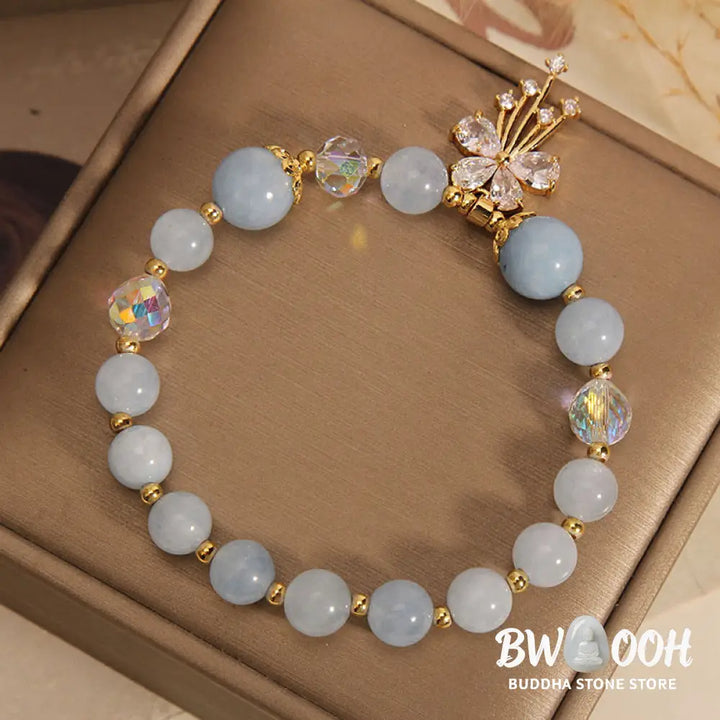 BWOOOH Aquamarine Pink Crystal Healing Zircon Butterfly Charm Bracelet - Aquamarine(Peace*Serenity) - Bracelet