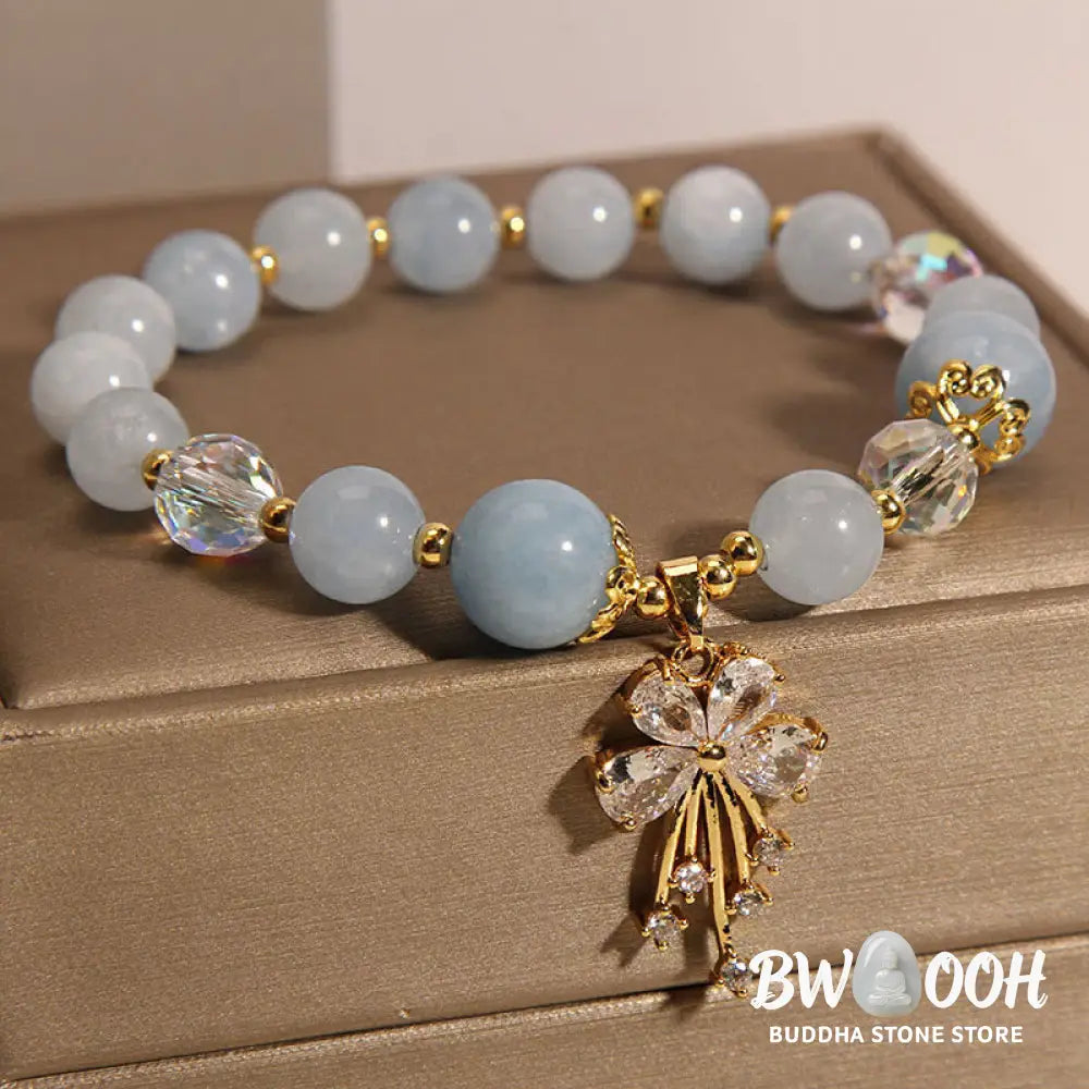 BWOOOH Aquamarine Pink Crystal Healing Zircon Butterfly Charm Bracelet - Aquamarine(Peace*Serenity) - Bracelet