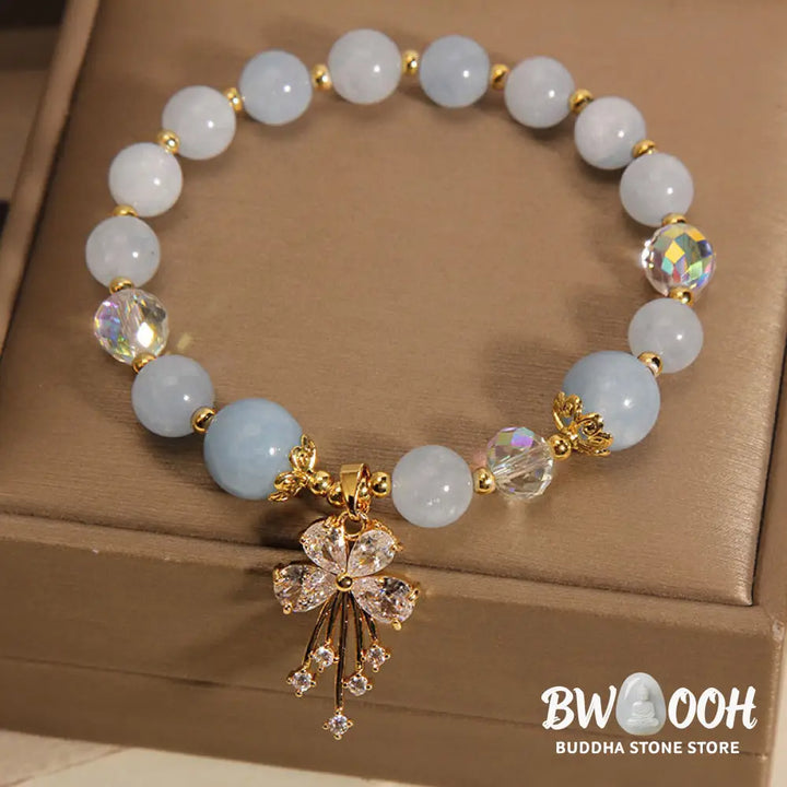 BWOOOH Aquamarine Pink Crystal Healing Zircon Butterfly Charm Bracelet - Aquamarine(Peace*Serenity) - Bracelet