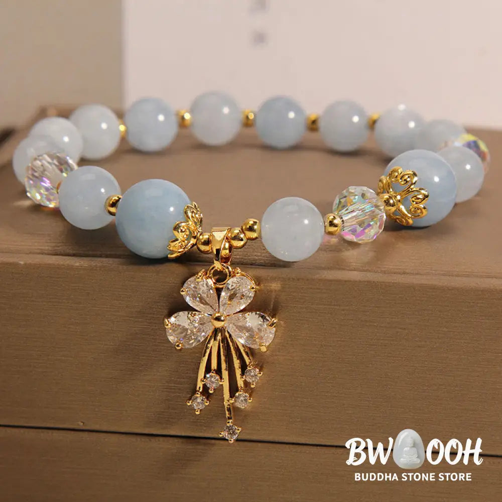 BWOOOH Aquamarine Pink Crystal Healing Zircon Butterfly Charm Bracelet - Aquamarine(Peace*Serenity) - Bracelet