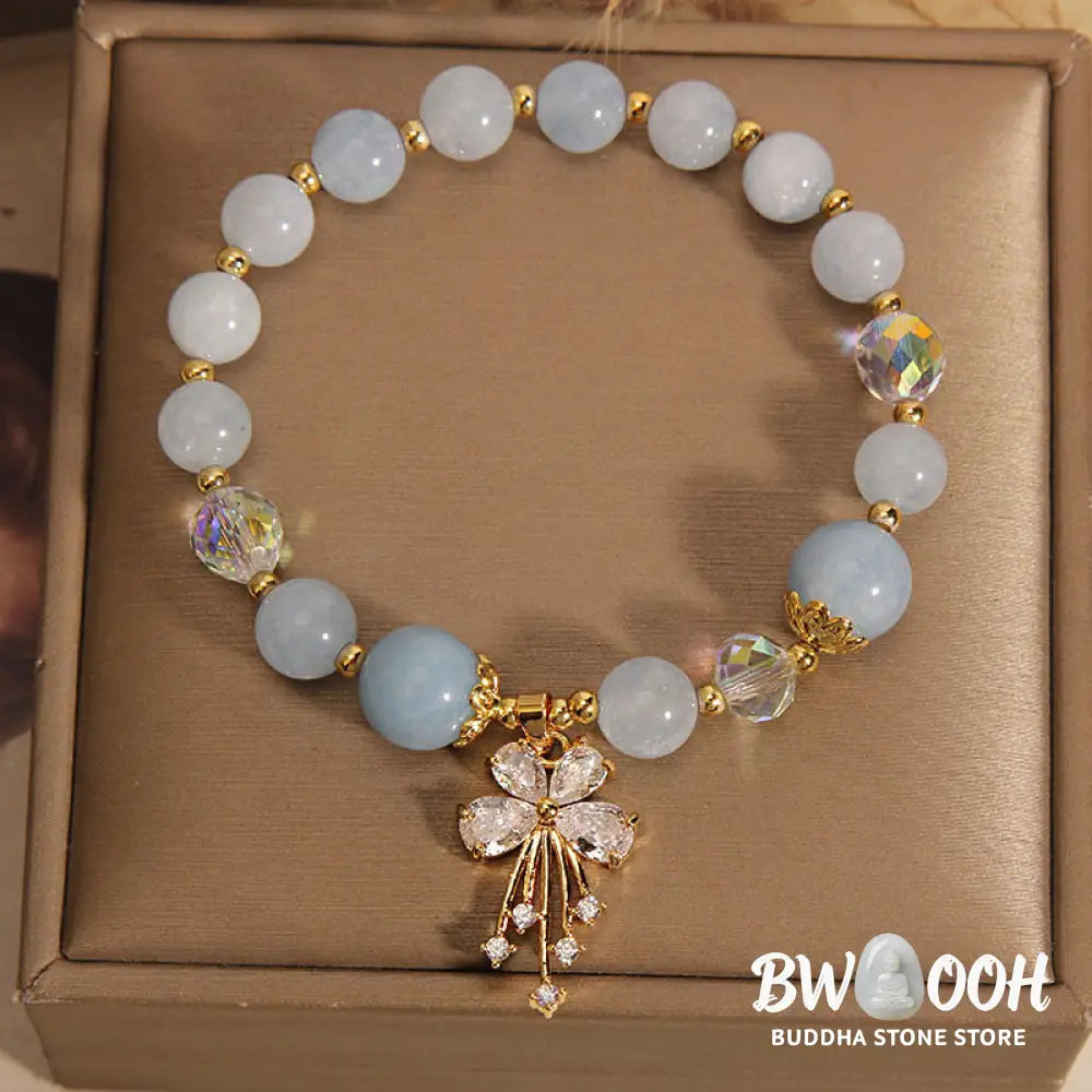 BWOOOH Aquamarine Pink Crystal Healing Zircon Butterfly Charm Bracelet - Aquamarine(Peace*Serenity) - Bracelet