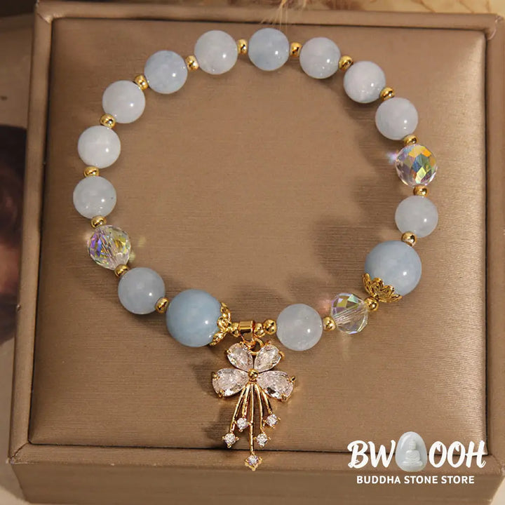 BWOOOH Aquamarine Pink Crystal Healing Zircon Butterfly Charm Bracelet - Aquamarine(Peace*Serenity) - Bracelet