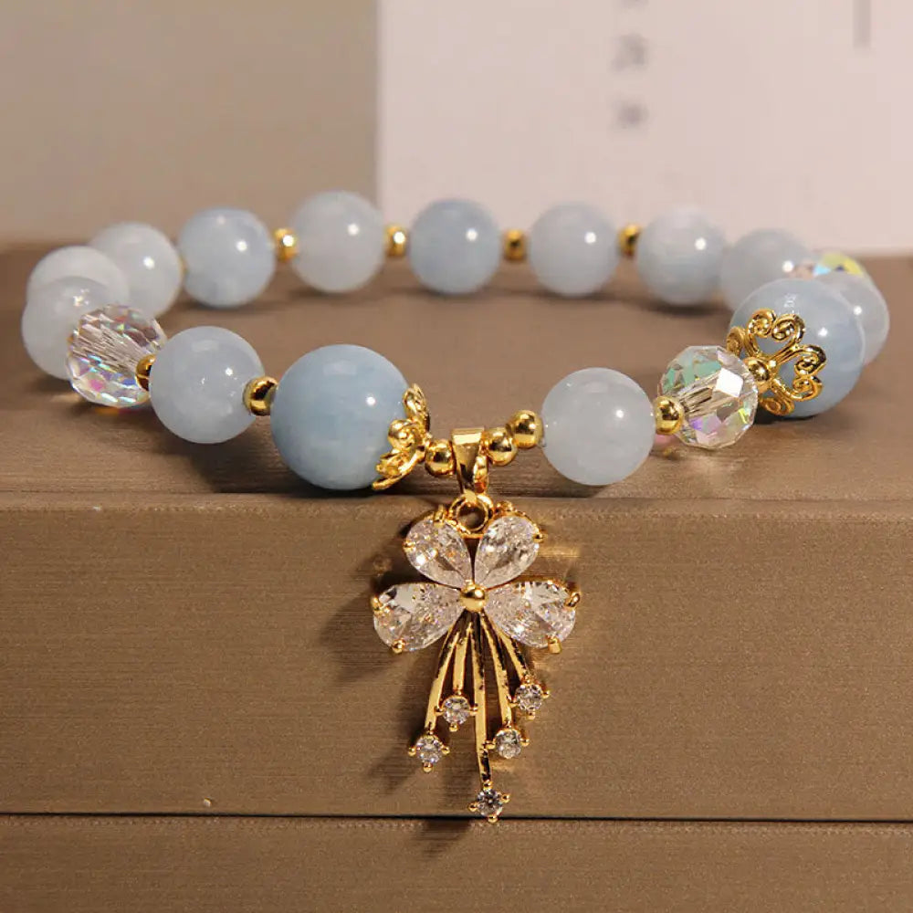 BWOOOH Aquamarine Pink Crystal Healing Zircon Butterfly Charm Bracelet - Aquamarine(Peace*Serenity) - Bracelet