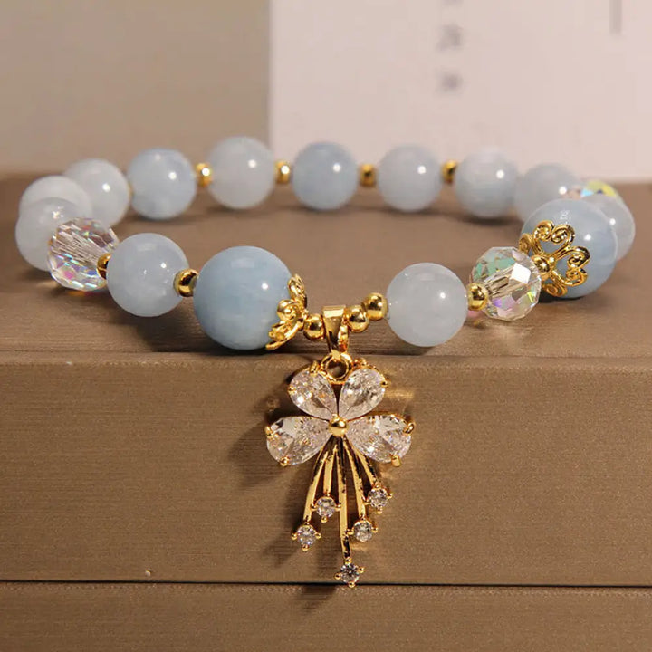 BWOOOH Aquamarine Pink Crystal Healing Zircon Butterfly Charm Bracelet - Aquamarine(Peace*Serenity) - Bracelet
