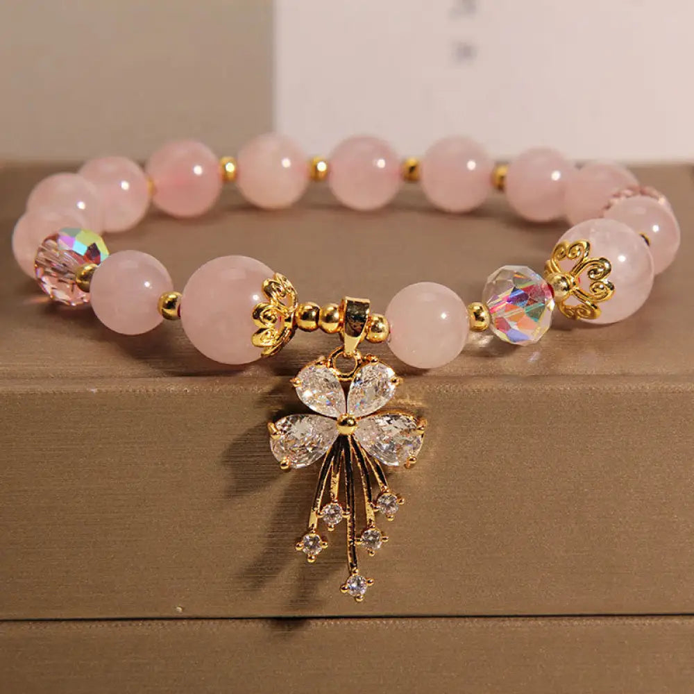 BWOOOH Aquamarine Pink Crystal Healing Zircon Butterfly Charm Bracelet - Aquamarine(Peace*Serenity) - Bracelet