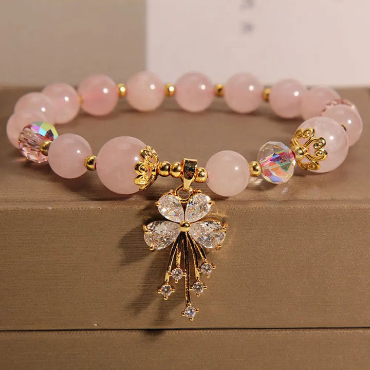 BWOOOH Aquamarine Pink Crystal Healing Zircon Butterfly Charm Bracelet - Aquamarine(Peace*Serenity) - Bracelet