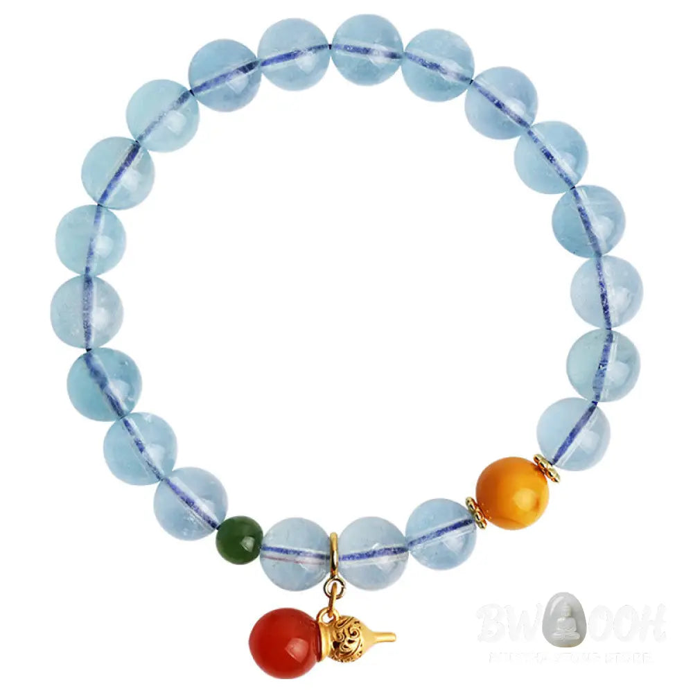 Buddha Stones Aquamarine Red Agate Peace Gourd Charm Bracelet - BWOOOH - Aquamarine - Bracelet