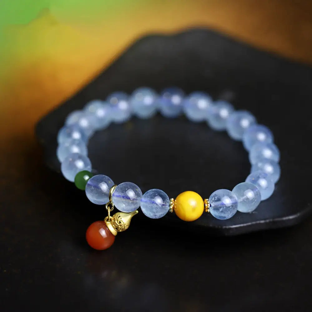 BWOOOH Aquamarine Red Agate Peace Gourd Charm Bracelet - BWOOOH - Aquamarine - Bracelet