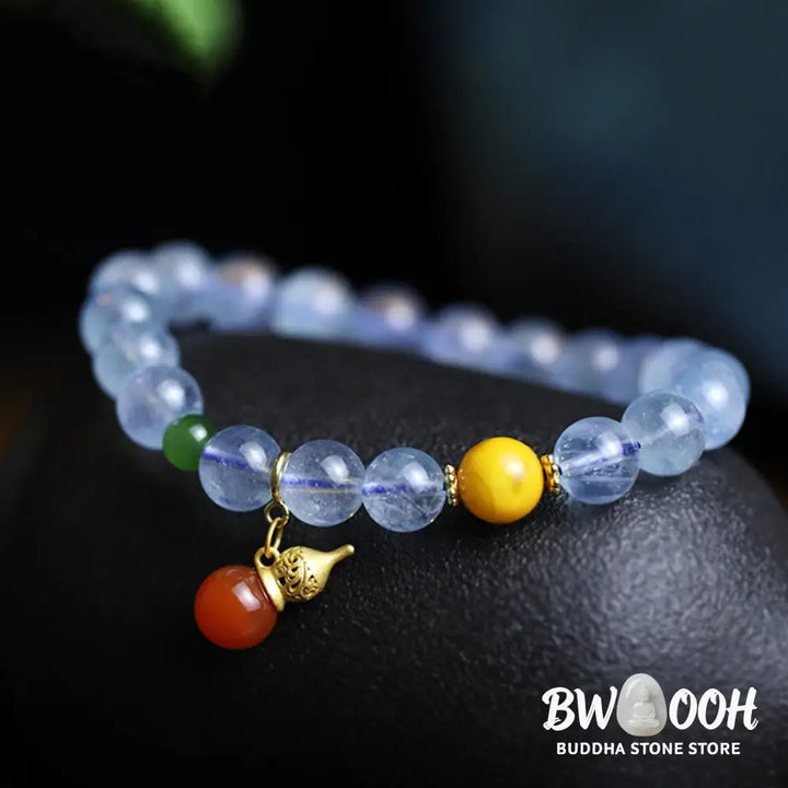 Buddha Stones Aquamarine Red Agate Peace Gourd Charm Bracelet - BWOOOH - Aquamarine - Bracelet