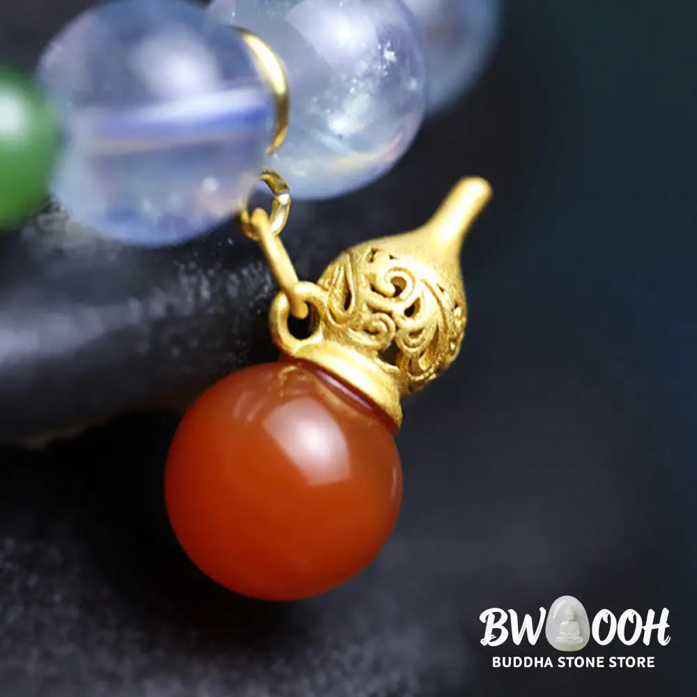 Buddha Stones Aquamarine Red Agate Peace Gourd Charm Bracelet - BWOOOH - Aquamarine - Bracelet