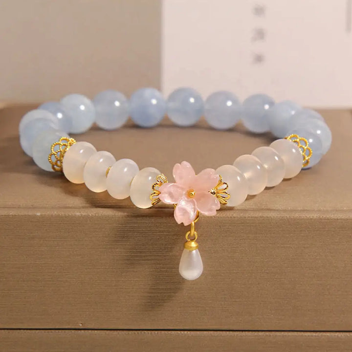 BWOOOH Aquamarine White Agate Pearl Abacus Beads Flower Healing Bracelet - BWOOOH - Aquamarine White Agate(Wrist