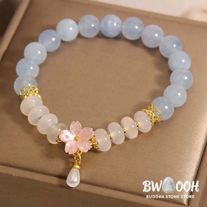 Buddha Stones Aquamarine White Agate Pearl Abacus Beads Flower Healing Bracelet - BWOOOH - Aquamarine White Agate(Wrist