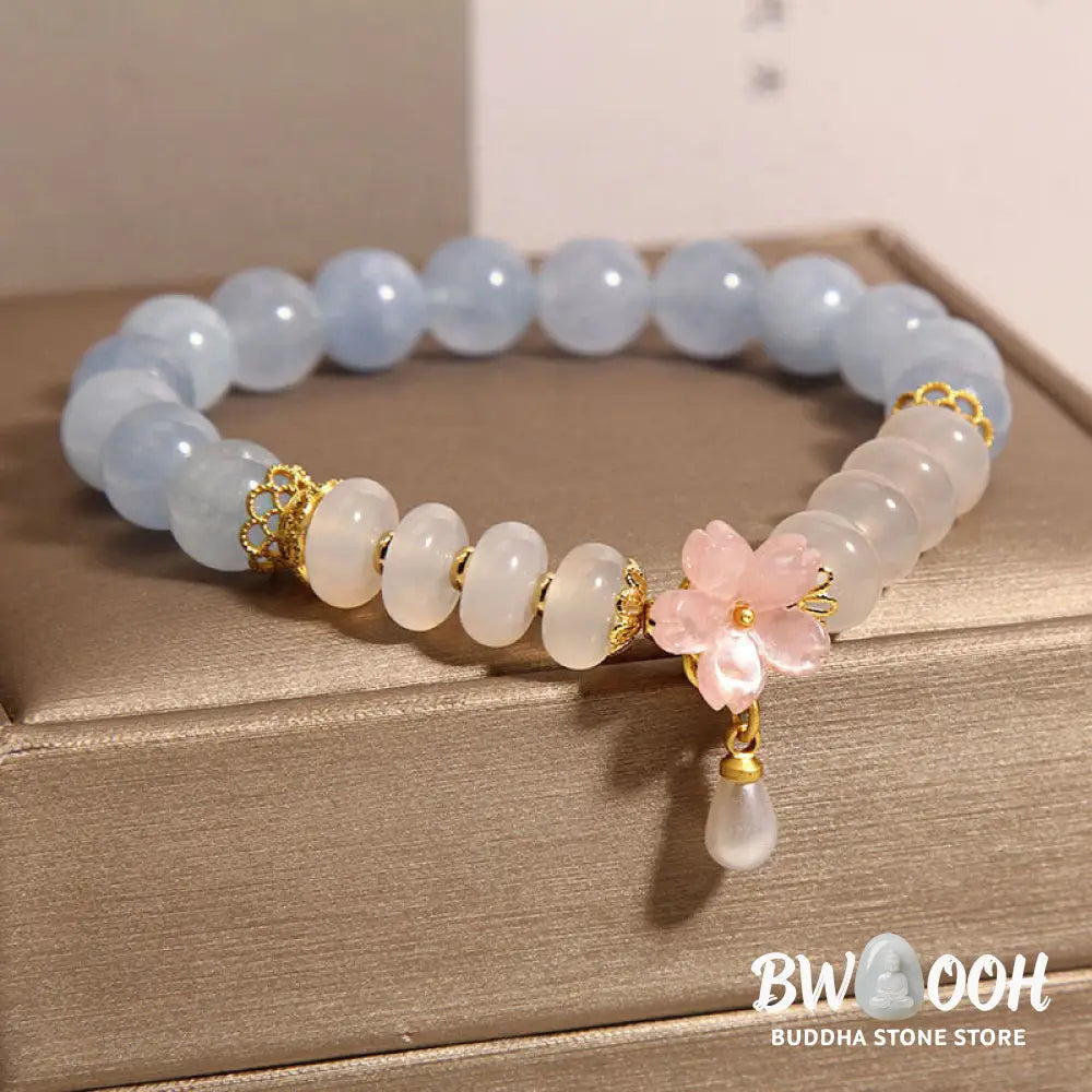 Buddha Stones Aquamarine White Agate Pearl Abacus Beads Flower Healing Bracelet - BWOOOH - Aquamarine White Agate(Wrist