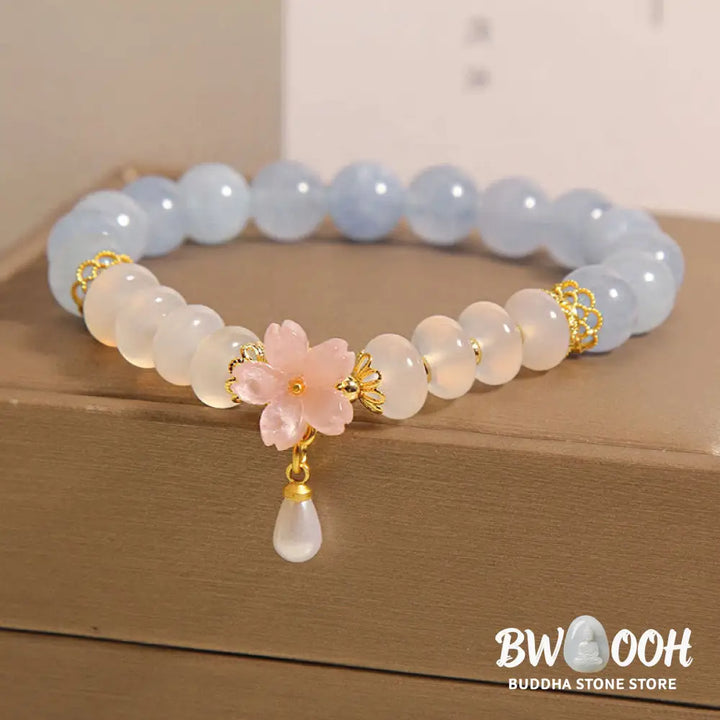 Buddha Stones Aquamarine White Agate Pearl Abacus Beads Flower Healing Bracelet - BWOOOH - Aquamarine White Agate(Wrist