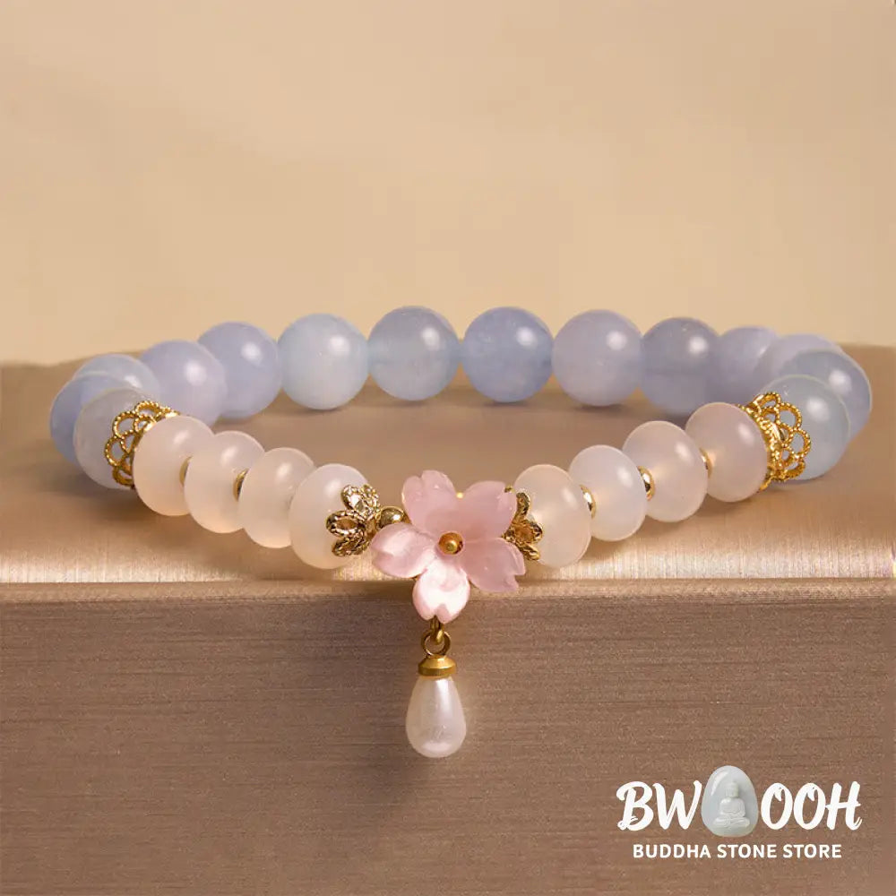 Buddha Stones Aquamarine White Agate Pearl Abacus Beads Flower Healing Bracelet - BWOOOH - Aquamarine White Agate(Wrist