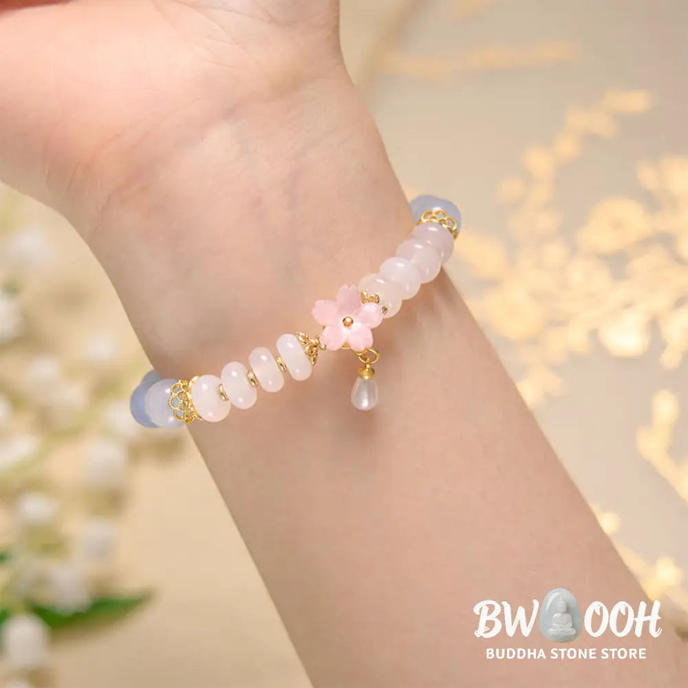 Buddha Stones Aquamarine White Agate Pearl Abacus Beads Flower Healing Bracelet - BWOOOH - Aquamarine White Agate(Wrist