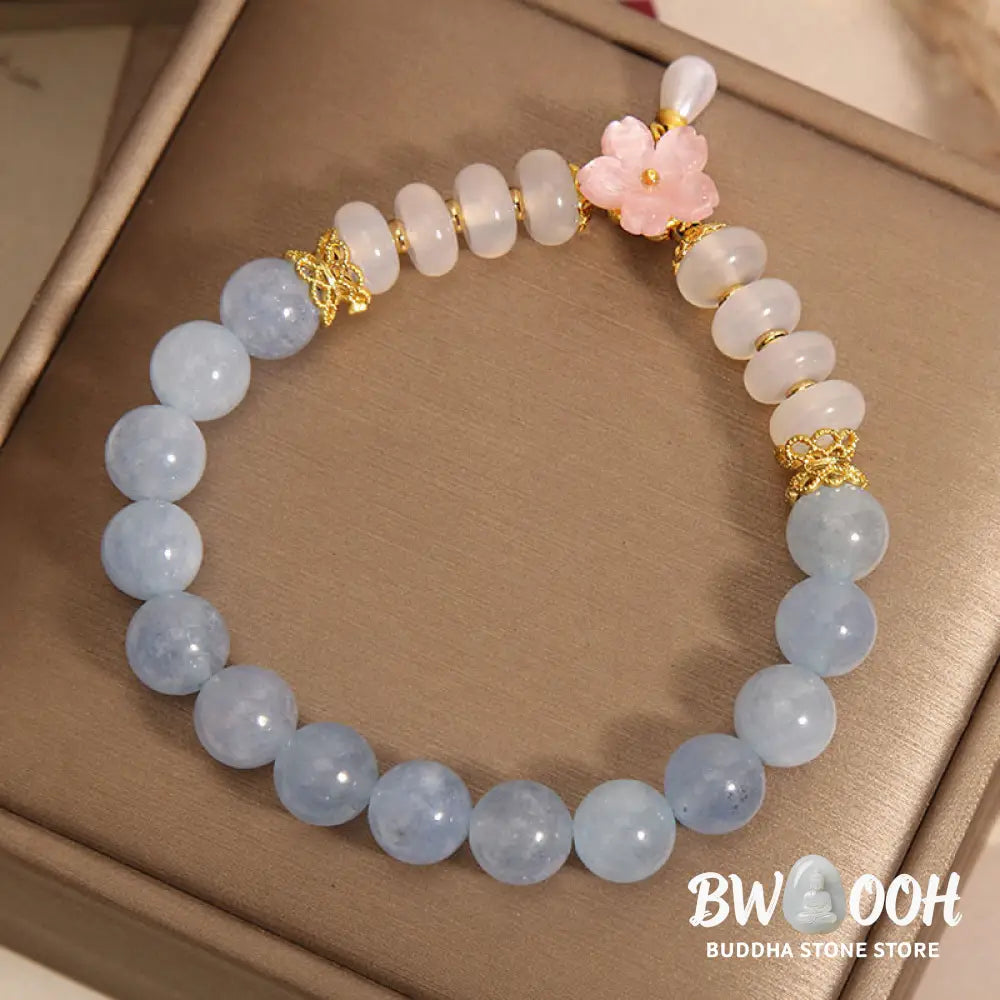 Buddha Stones Aquamarine White Agate Pearl Abacus Beads Flower Healing Bracelet - BWOOOH - Aquamarine White Agate(Wrist