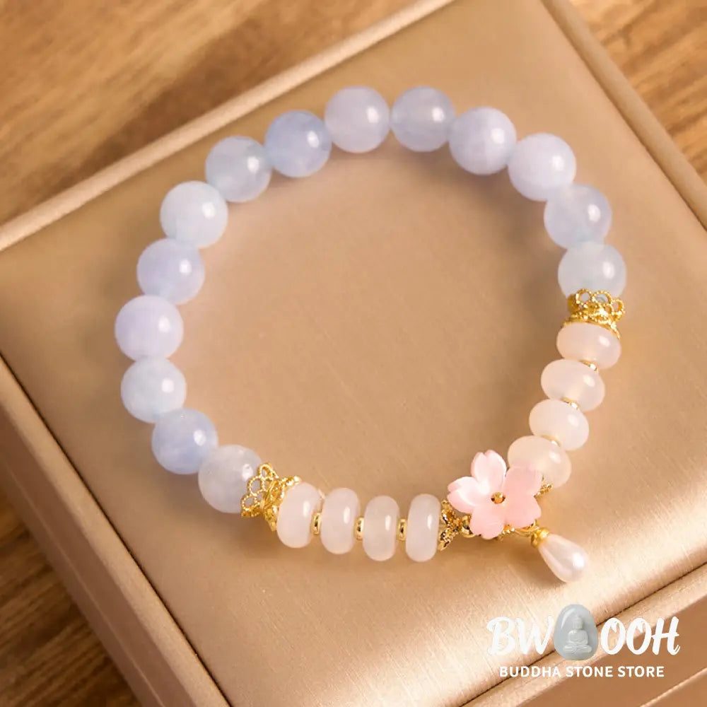Buddha Stones Aquamarine White Agate Pearl Abacus Beads Flower Healing Bracelet - BWOOOH - Aquamarine White Agate(Wrist