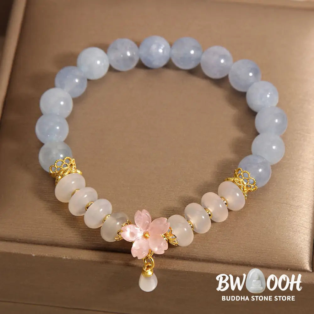 Buddha Stones Aquamarine White Agate Pearl Abacus Beads Flower Healing Bracelet - BWOOOH - Aquamarine White Agate(Wrist