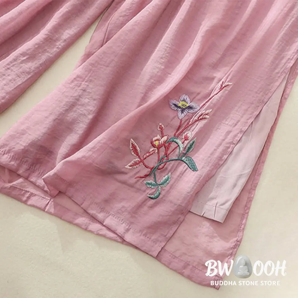 BWOOOH printed wide-leg yoga pants - Artistic Embroidery Flower Double Layer 