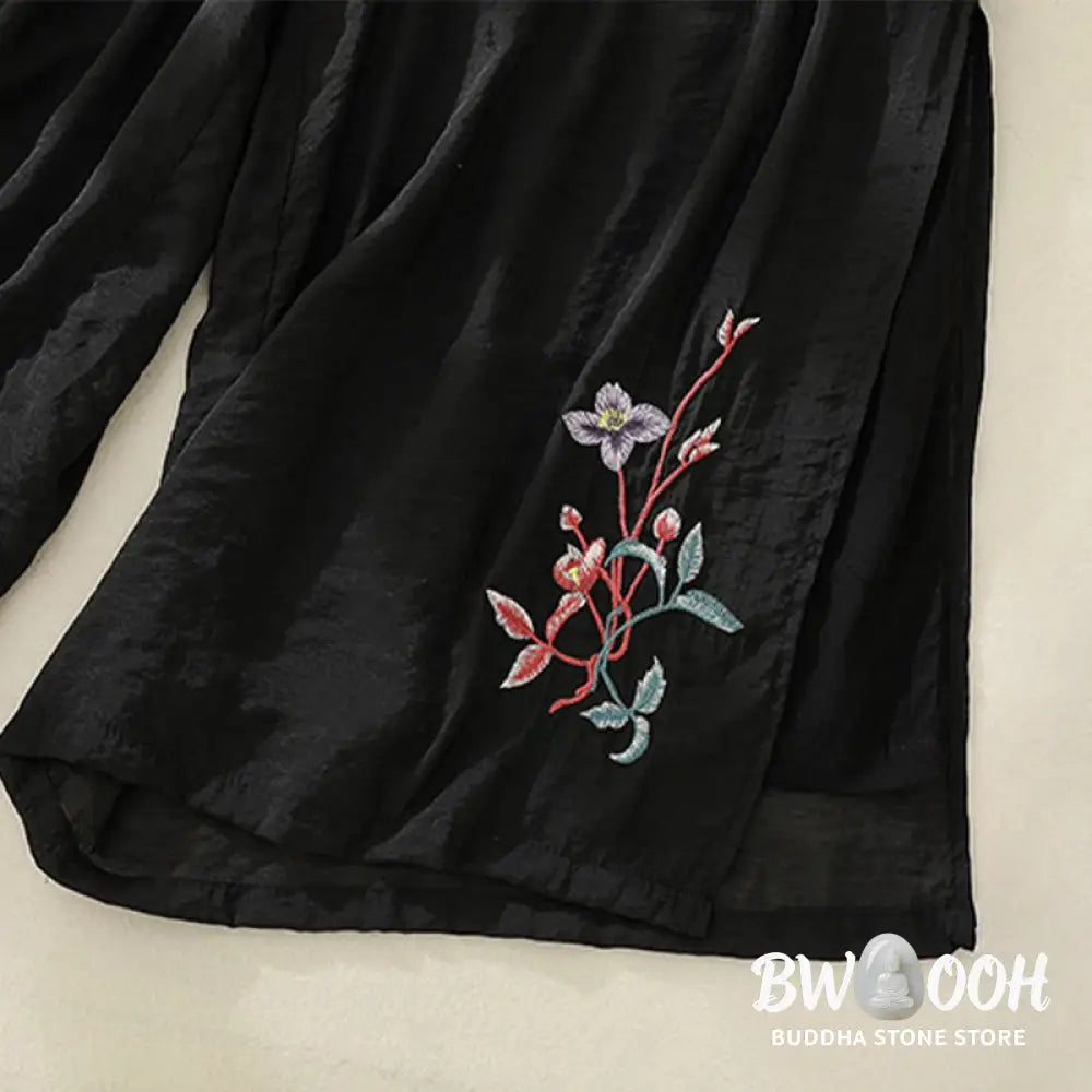 BWOOOH printed wide-leg yoga pants - Artistic Embroidery Flower Double Layer 