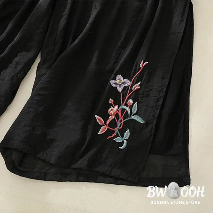 BWOOOH printed wide-leg yoga pants - Artistic Embroidery Flower Double Layer 