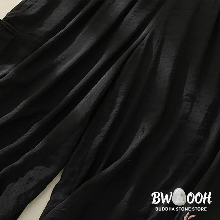 BWOOOH printed wide-leg yoga pants - Artistic Embroidery Flower Double Layer 