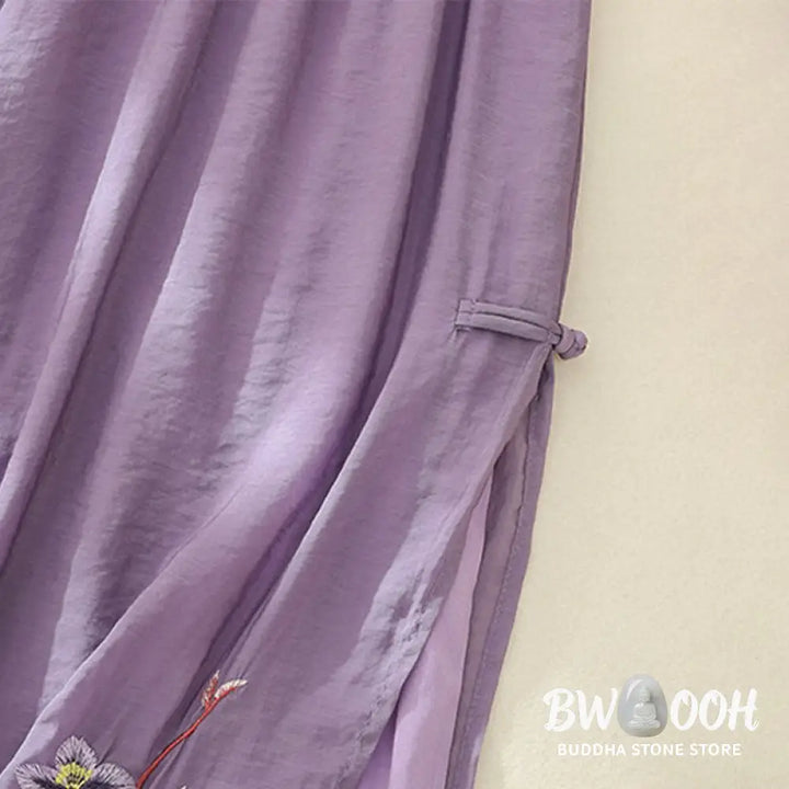 BWOOOH printed wide-leg yoga pants - Artistic Embroidery Flower Double Layer 