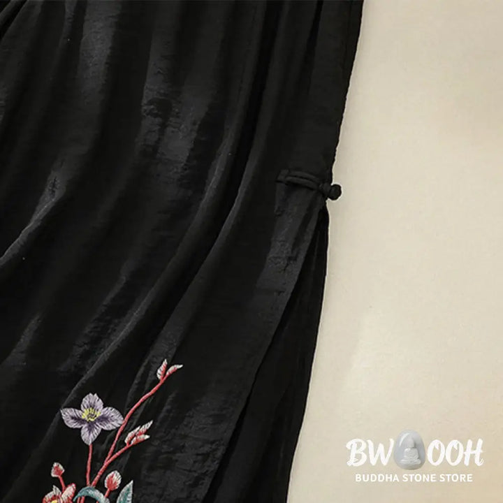 BWOOOH printed wide-leg yoga pants - Artistic Embroidery Flower Double Layer 