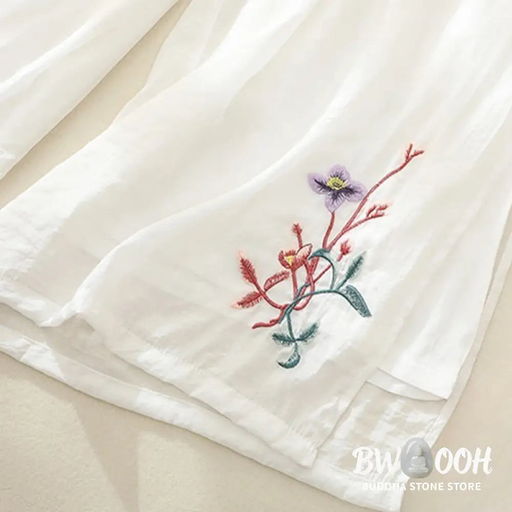 BWOOOH printed wide-leg yoga pants - Artistic Embroidery Flower Double Layer 