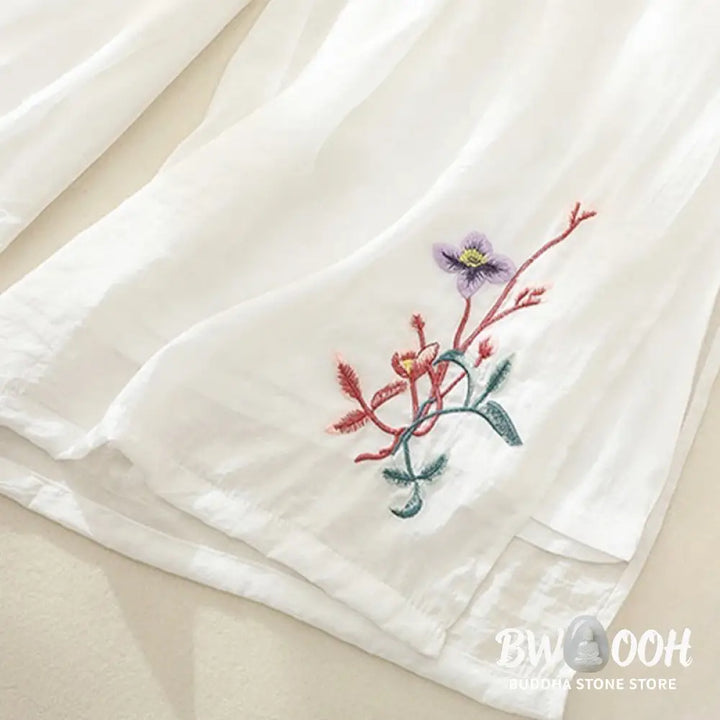 BWOOOH printed wide-leg yoga pants - Artistic Embroidery Flower Double Layer 