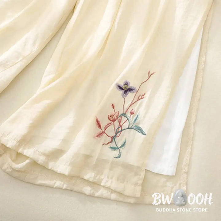 BWOOOH printed wide-leg yoga pants - Artistic Embroidery Flower Double Layer 