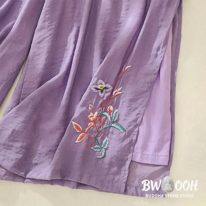 BWOOOH printed wide-leg yoga pants - Artistic Embroidery Flower Double Layer 