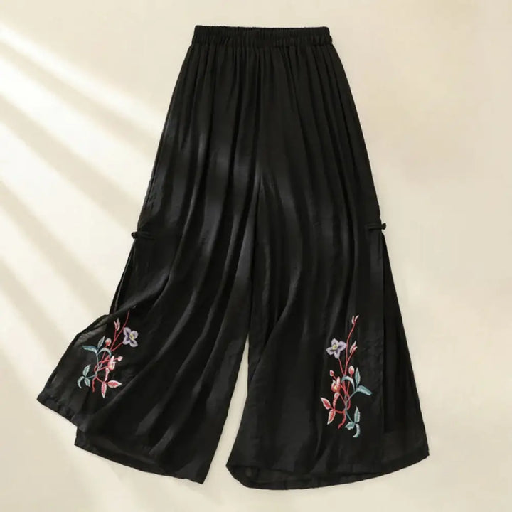 BWOOOH printed wide-leg yoga pants - Artistic Embroidery Flower Double Layer 