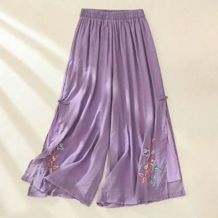 BWOOOH printed wide-leg yoga pants - Artistic Embroidery Flower Double Layer 