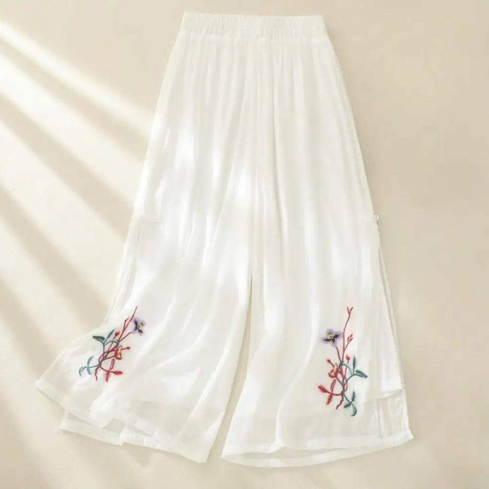 BWOOOH printed wide-leg yoga pants - Artistic Embroidery Flower Double Layer 