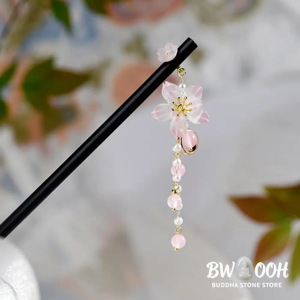 Buddha Stones Artistic Style Pear Blossom Tassel Wood Hairpin - Pear Blossom Tassel Hairpin - Hairpin