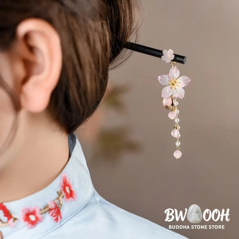 Buddha Stones Artistic Style Pear Blossom Tassel Wood Hairpin - Pear Blossom Tassel Hairpin - Hairpin