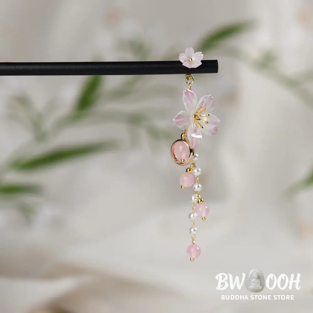 Buddha Stones Artistic Style Pear Blossom Tassel Wood Hairpin - Pear Blossom Tassel Hairpin - Hairpin