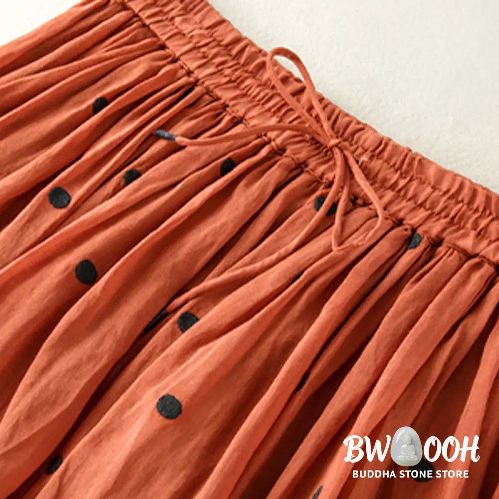 Buddha Stones Artistic Vintage Dot Pattern Women’s Pleated Skirt - Skirt