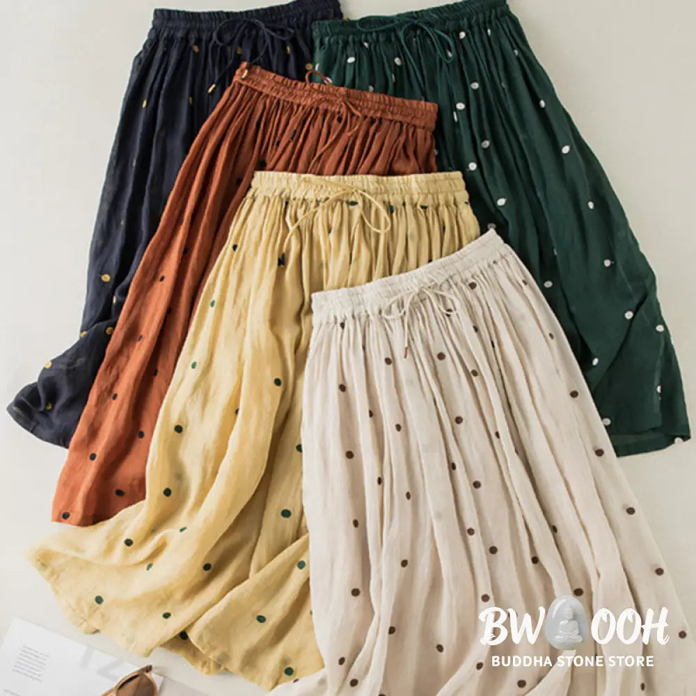 Buddha Stones Artistic Vintage Dot Pattern Women’s Pleated Skirt - Skirt