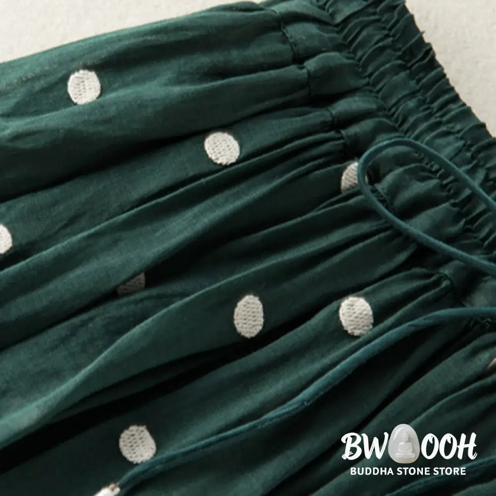 Buddha Stones Artistic Vintage Dot Pattern Women’s Pleated Skirt - Skirt