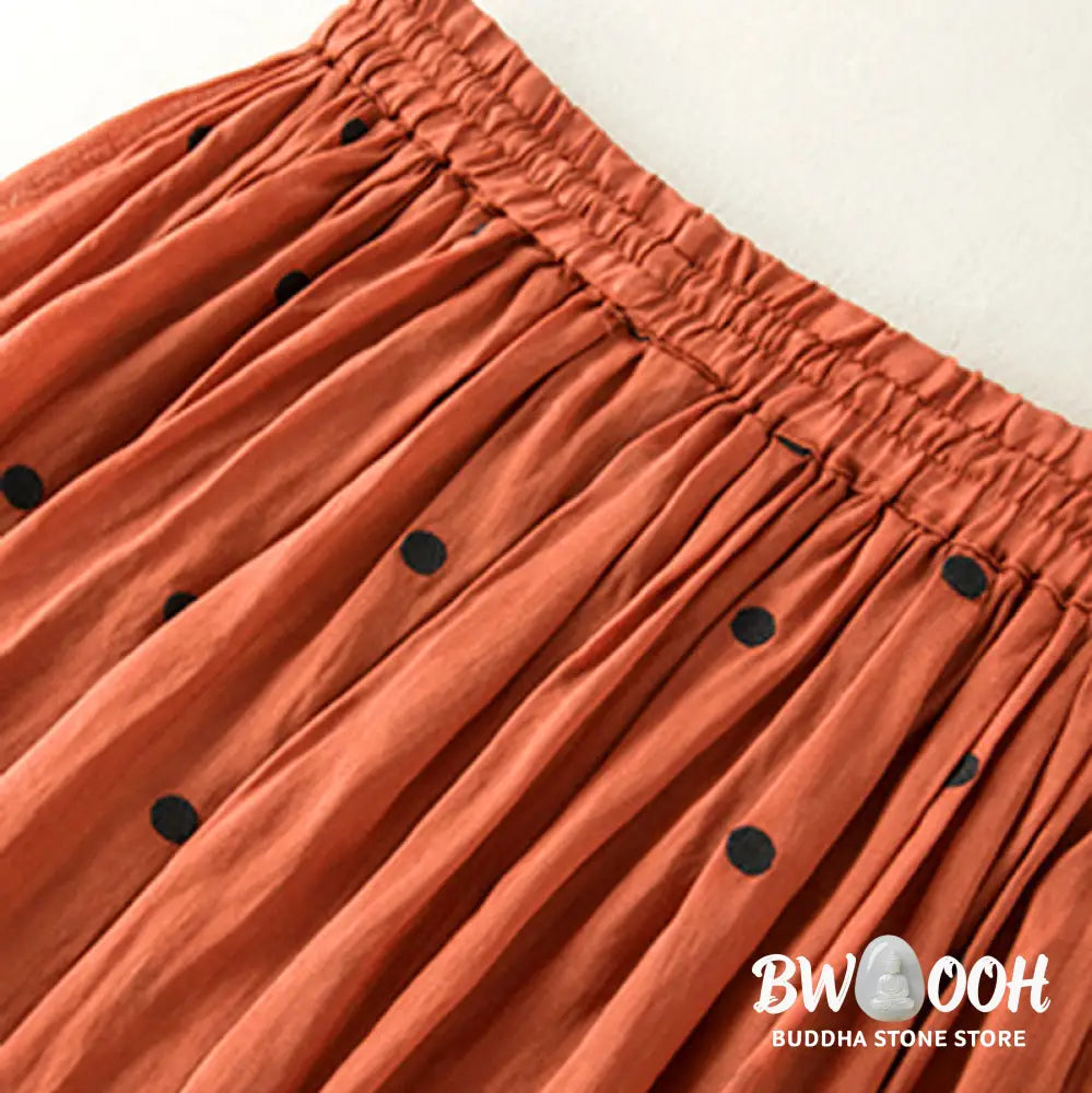 Buddha Stones Artistic Vintage Dot Pattern Women’s Pleated Skirt - Skirt