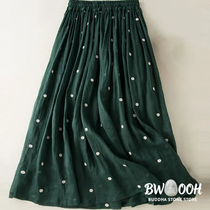 Buddha Stones Artistic Vintage Dot Pattern Women’s Pleated Skirt - Skirt