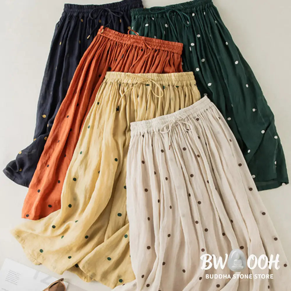 Buddha Stones Artistic Vintage Dot Pattern Women’s Pleated Skirt - Skirt