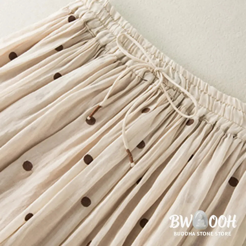 Buddha Stones Artistic Vintage Dot Pattern Women’s Pleated Skirt - Skirt