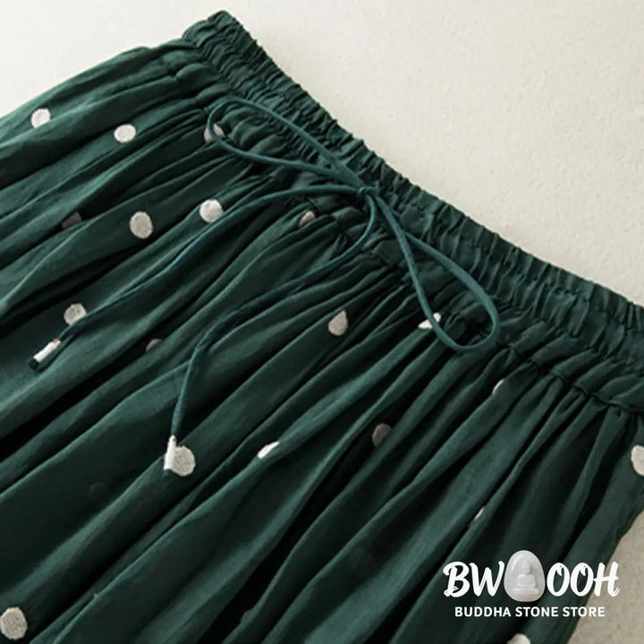Buddha Stones Artistic Vintage Dot Pattern Women’s Pleated Skirt - Skirt