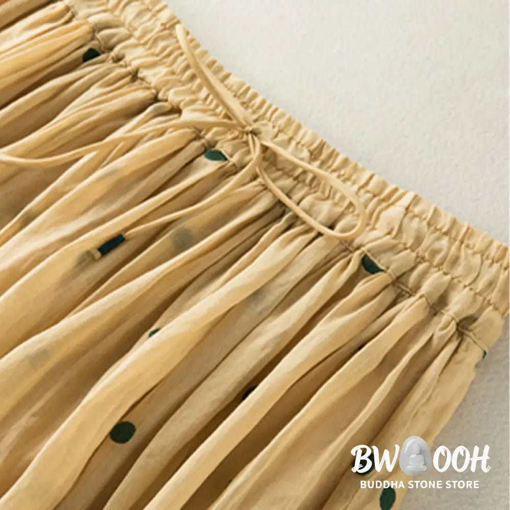 Buddha Stones Artistic Vintage Dot Pattern Women’s Pleated Skirt - Skirt